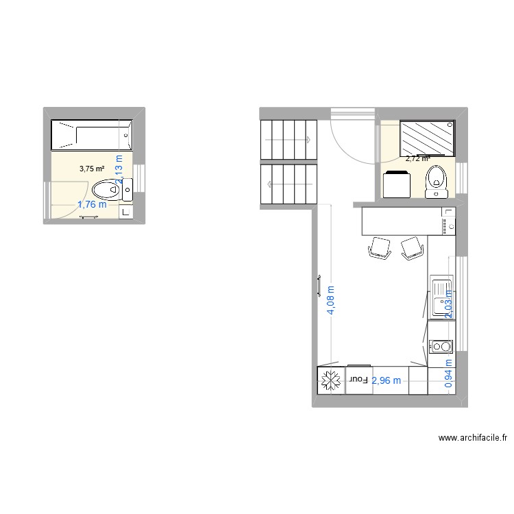 Remodel. Plan de 2 pièces et 6 m2