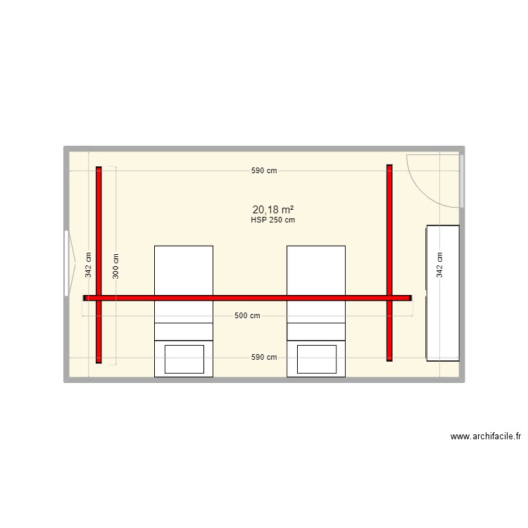 EHPAD LES CHENES VERT CH 113 SIMPLE  SYTEME H . Plan de 1 pièce et 20 m2