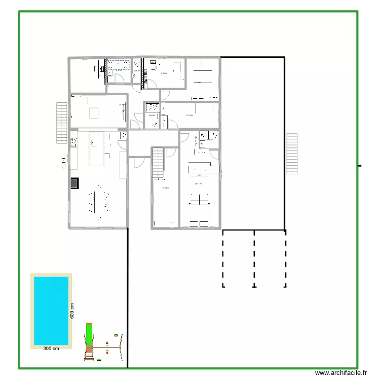 plan h&eacute;singue  version avec jardin travaux. Plan de 