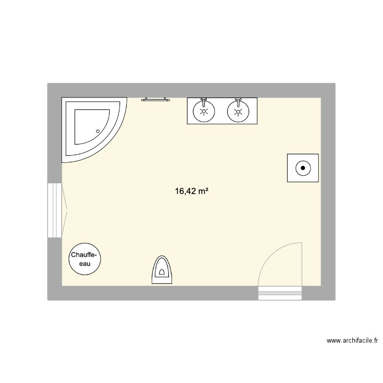salle de bain test. Plan de 1 pièce et 16 m2