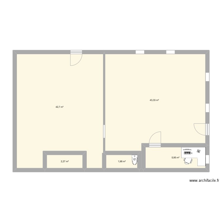Boutique. Plan de 5 pièces et 96 m2