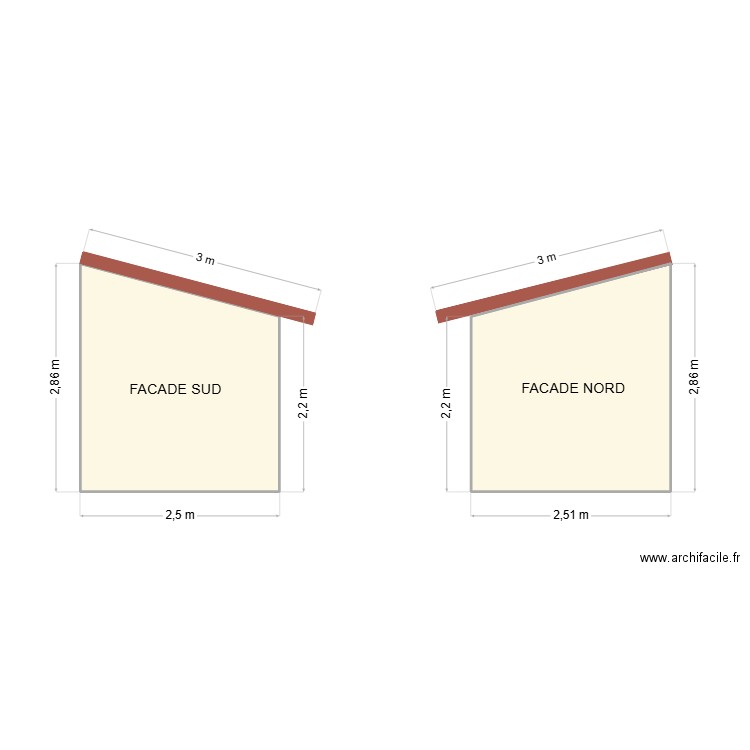 Facade SUD. Plan de 2 pièces et 12 m2