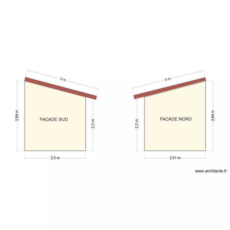 Facade SUD. Plan de 2 pièces et 12 m²