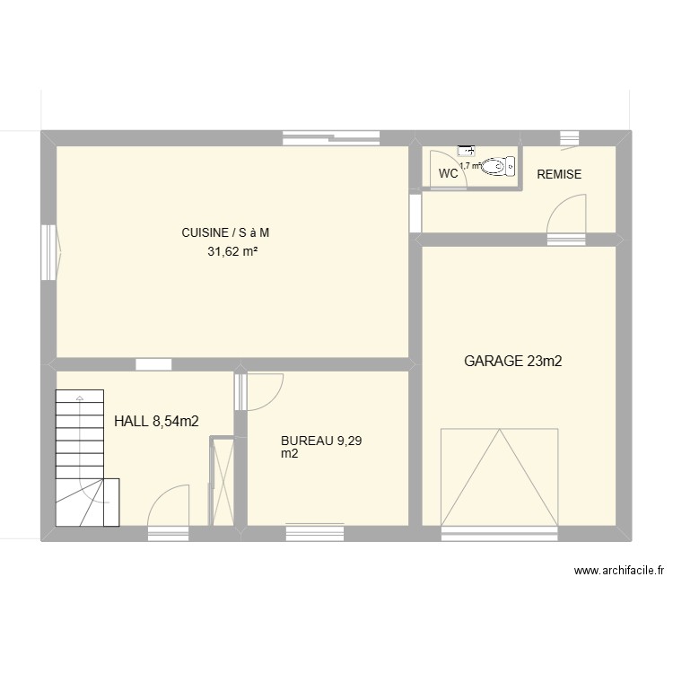 RDC actuel 1. Plan de 5 pièces et 84 m2