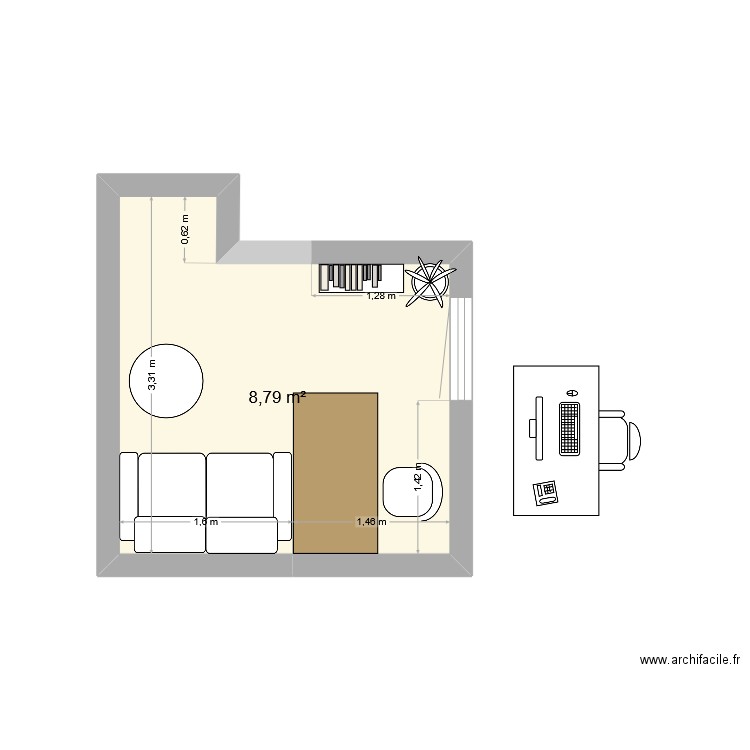 Bureau Haie Fouassière. Plan de 1 pièce et 9 m2