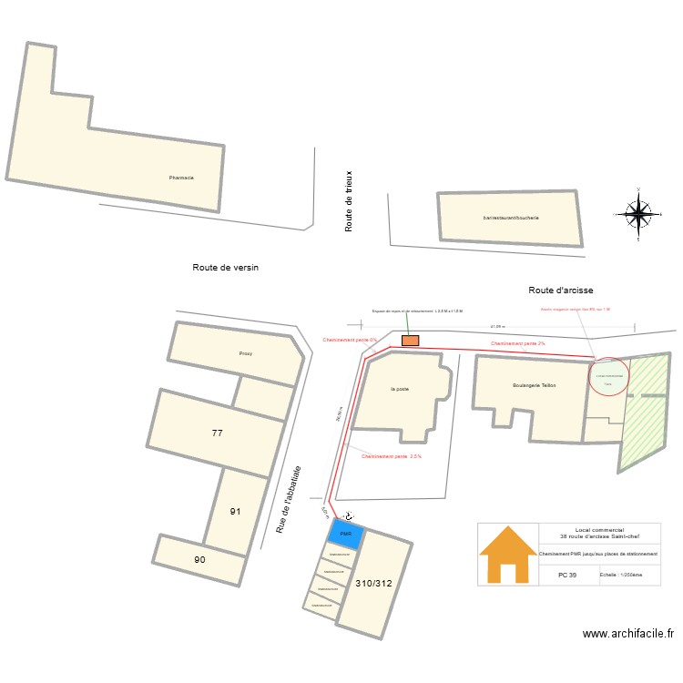 PC 39 Florian Cheminement PMR. Plan de 14 pièces et 1635 m2