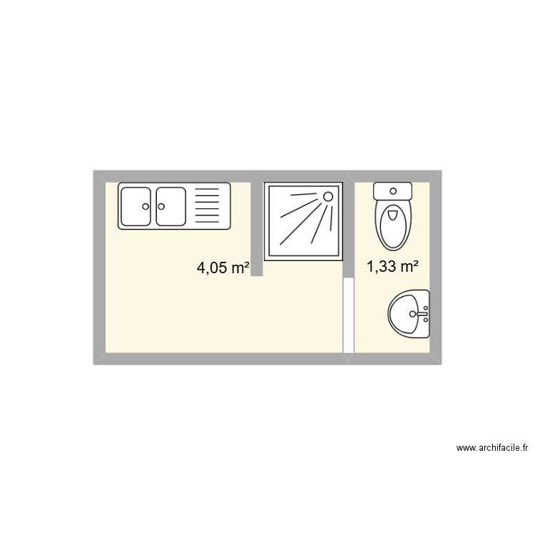 Salle d'eau. Plan de 2 pièces et 5 m2