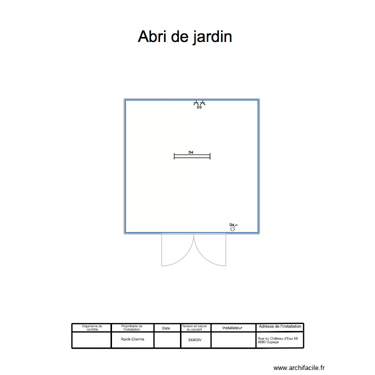 Abri de jardin. Plan de 