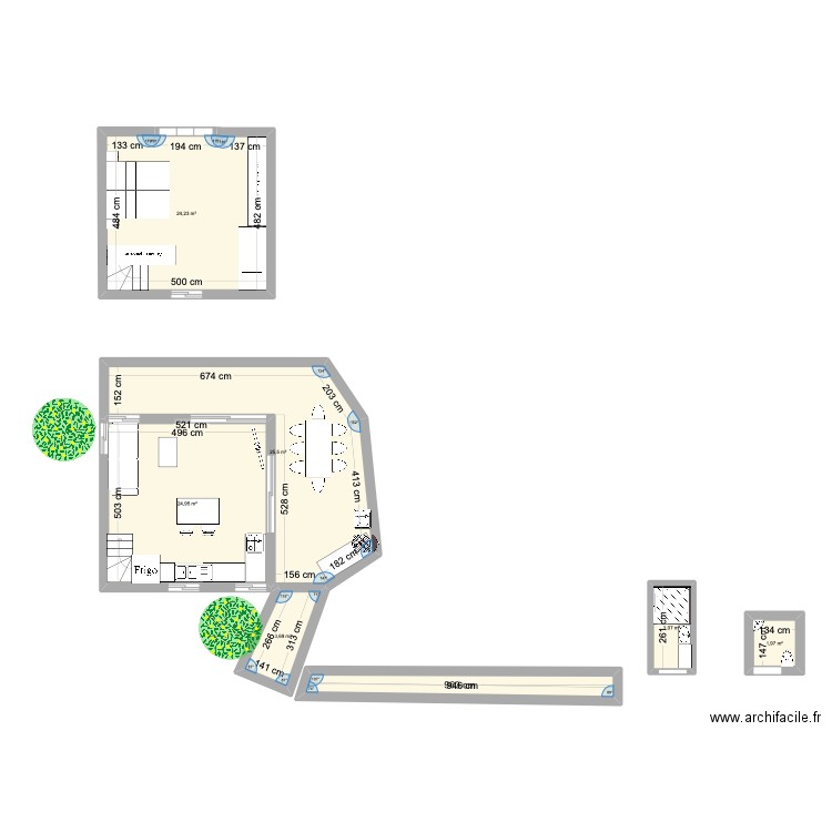 Cabane version 6 . Plan de 9 pièces et 97 m2