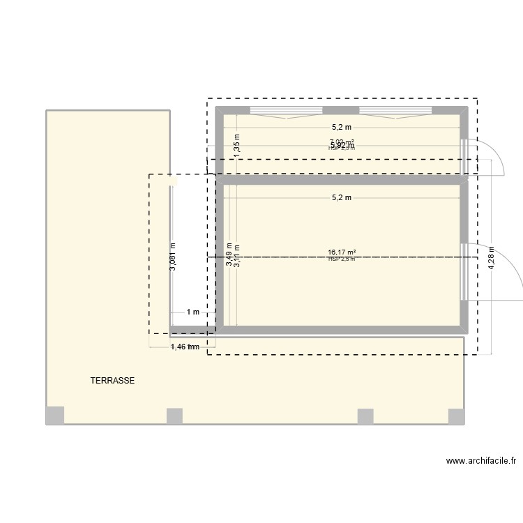 cabanon mazerolles. Plan de 3 pièces et 54 m2