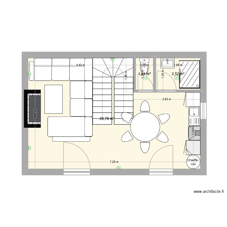 gite. Plan de 3 pièces et 33 m2
