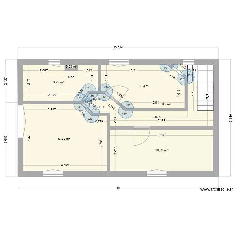 1 etage maison 1. Plan de 6 pièces et 48 m²