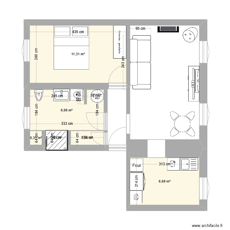 appart. Plan de 6 pièces et 26 m2