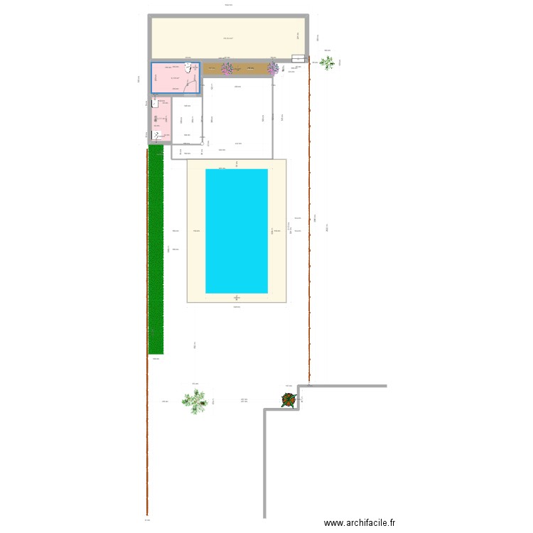 PISCINE et Local technique. Plan de 4 pièces et 40 m2