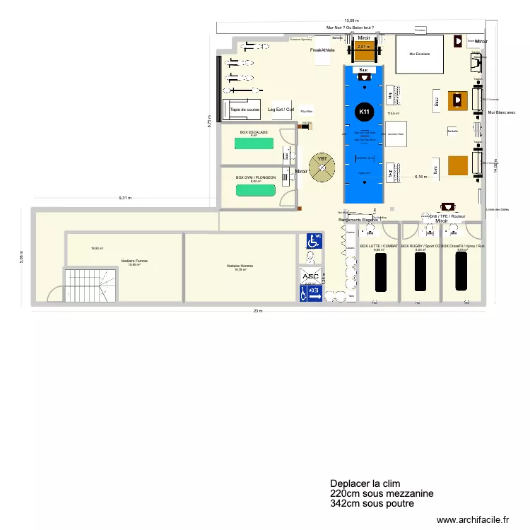 K11 / Vestiaire 5 Boxs Alicia. Plan de 11  et 215 m²