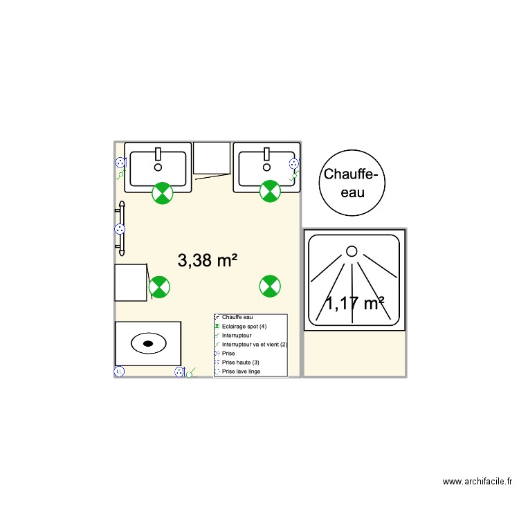 salle de bain. Plan de 2 pièces et 5 m2