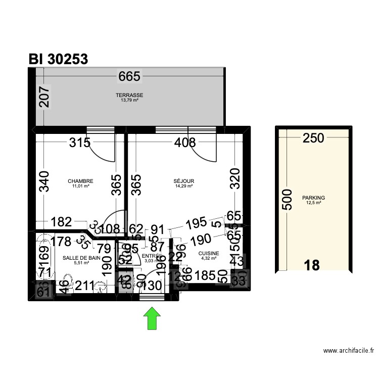 BI 30253. Plan de 11 pièces et 65 m2