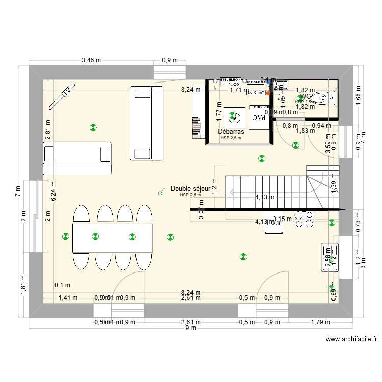 9X7 INVERSE. Plan de 9 pièces et 149 m2