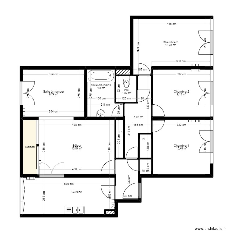 Plan original DJENKAM. Plan de 14 pièces et 87 m2