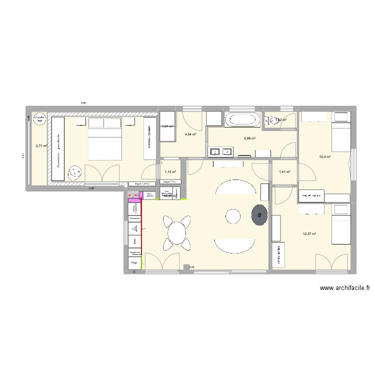 19/04. Plan de 10 pièces et 87 m2