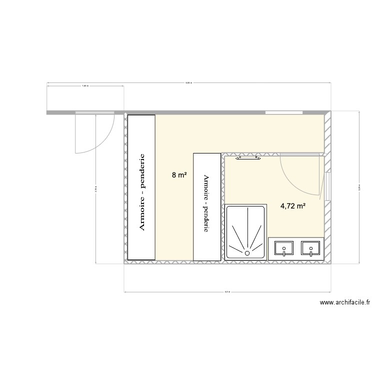 vigneron. Plan de 2 pièces et 13 m2