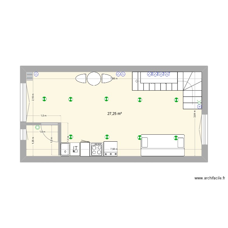 BNB. Plan de 1 pièce et 27 m2