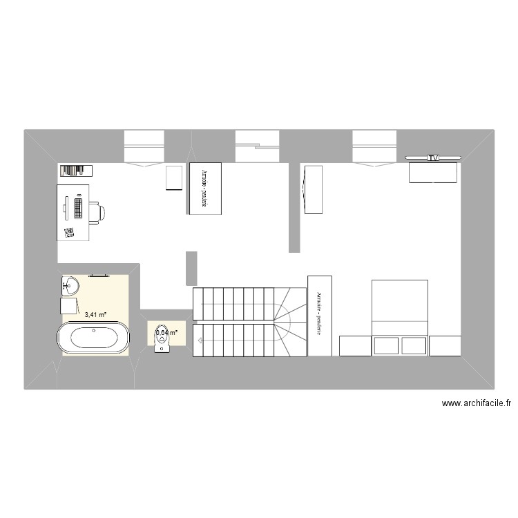 haut. Plan de 2 pièces et 4 m2