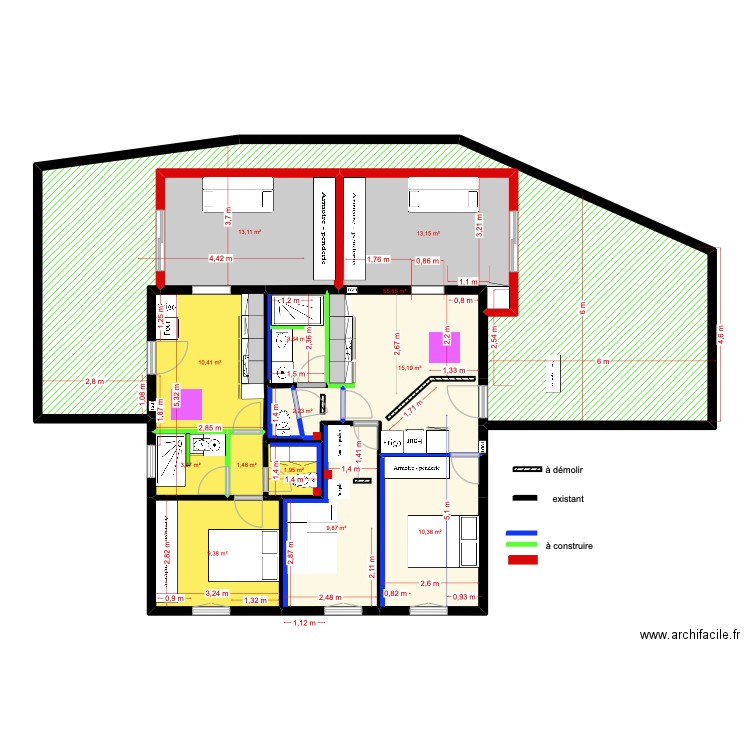 1er étage gîtes salon dans extension 2. Plan de 13 pièces et 150 m2