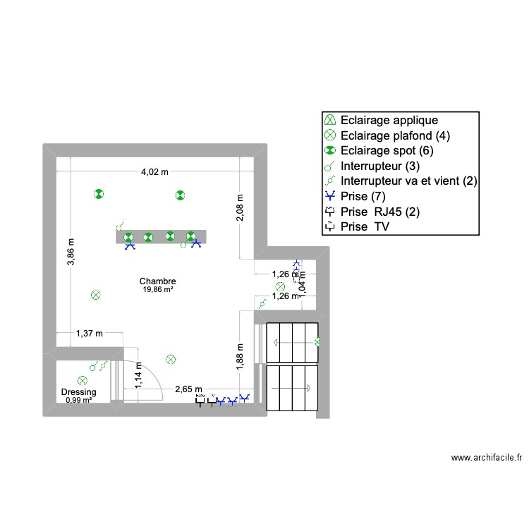 mezzanine. Plan de 2 pièces et 21 m2