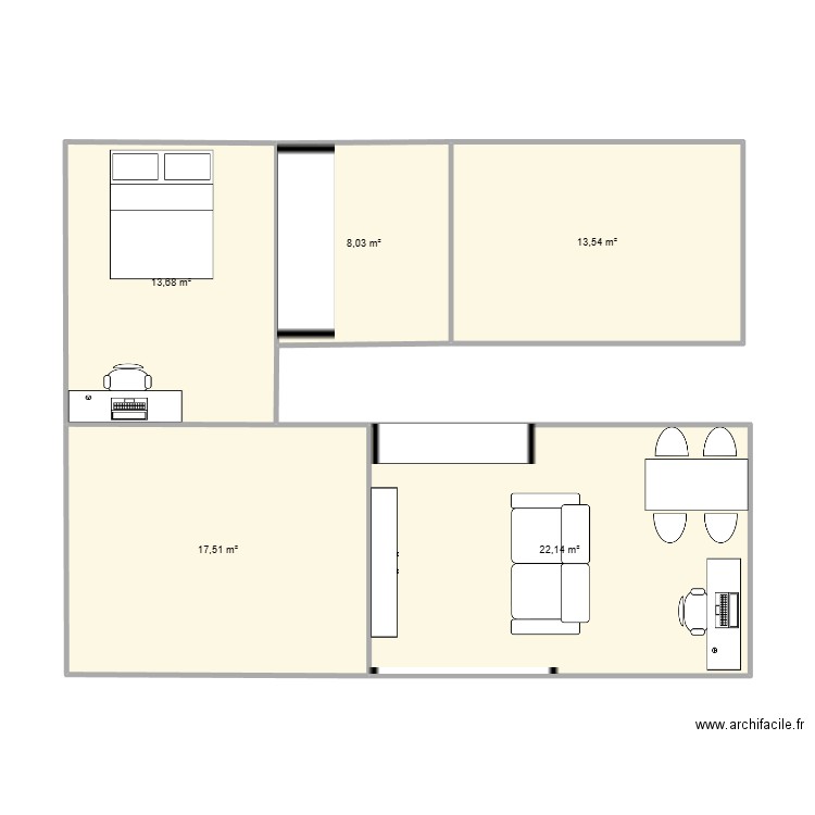 Hugo - version 2. Plan de 5 pièces et 75 m2