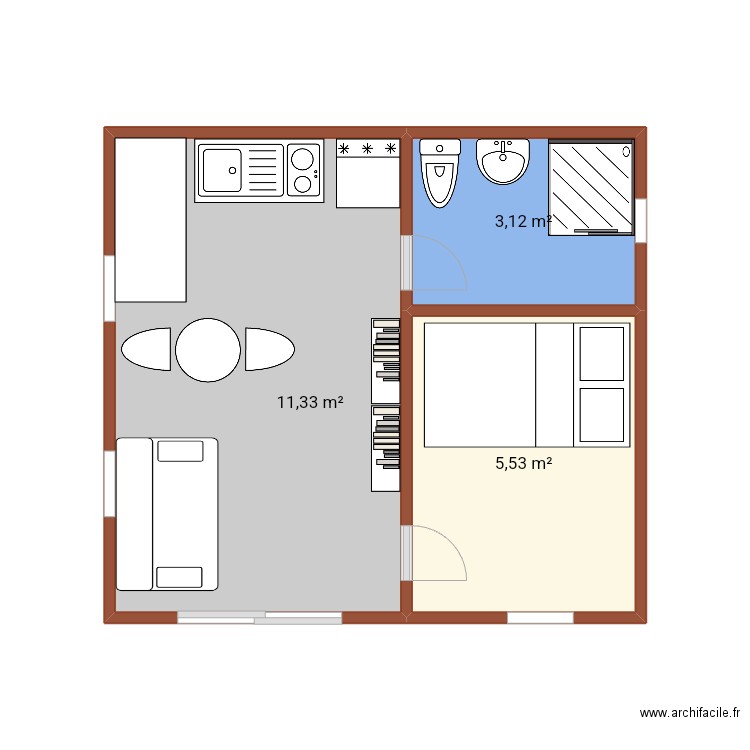 Maison Fja 1. Plan de 3 pièces et 20 m2