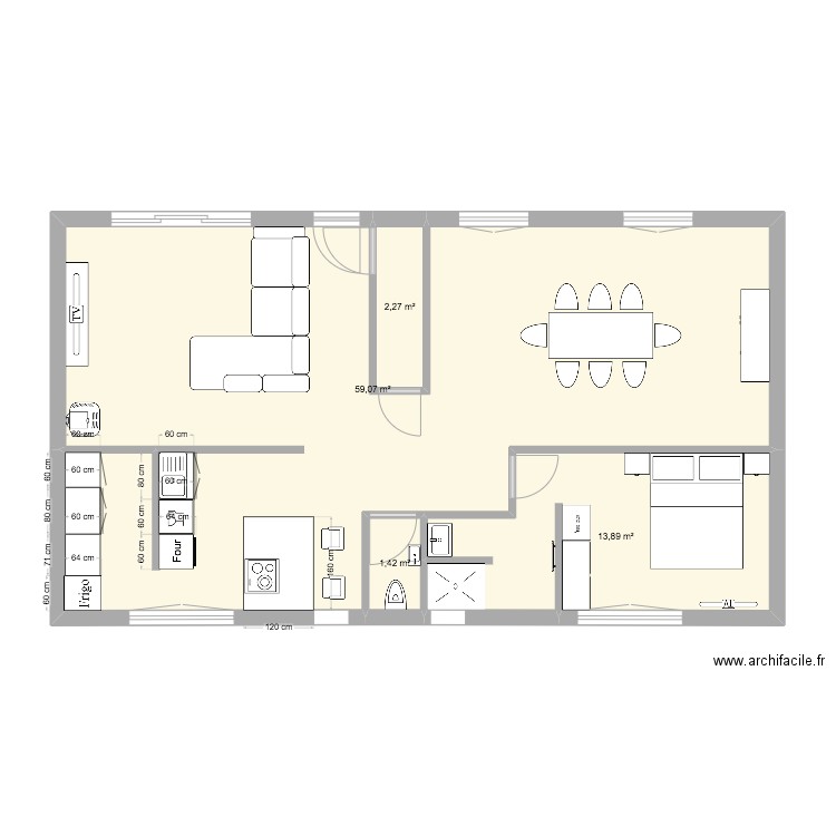 1er. Plan de 4 pièces et 77 m2