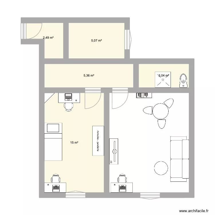Appart Aur&eacute;lie. Plan de 5  et 31 m²