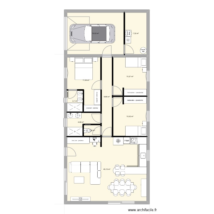 PLAN MAISON 100M2 2 CHAMBRE + SUITE PARENTAL. Plan de 10 pièces et 115 m2