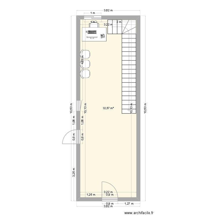 DJARAM / RDC secrétariat. Plan de 1 pièce et 33 m2