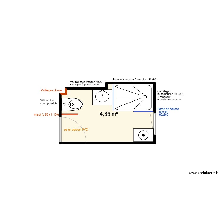 SDB cité Py. Plan de 1 pièce et 4 m2