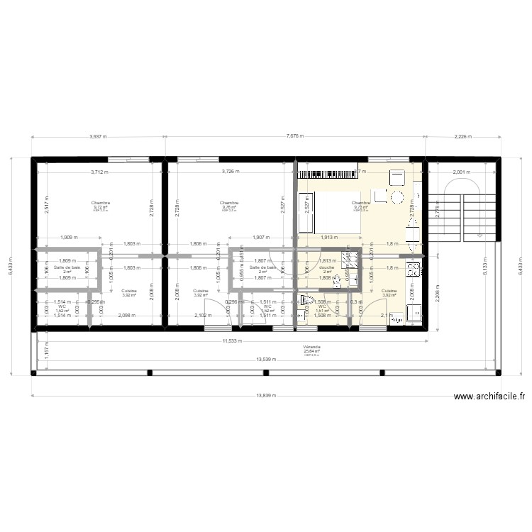 appartement 1. Plan de 13 pièces et 77 m2
