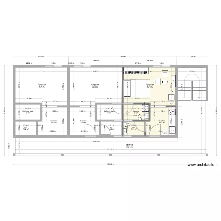 appartement 1. Plan de 13  et 77 m²