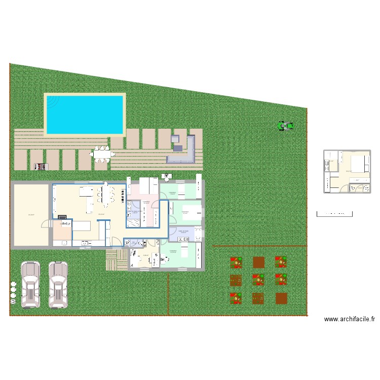 Construction. Plan de 16 pièces et 183 m2