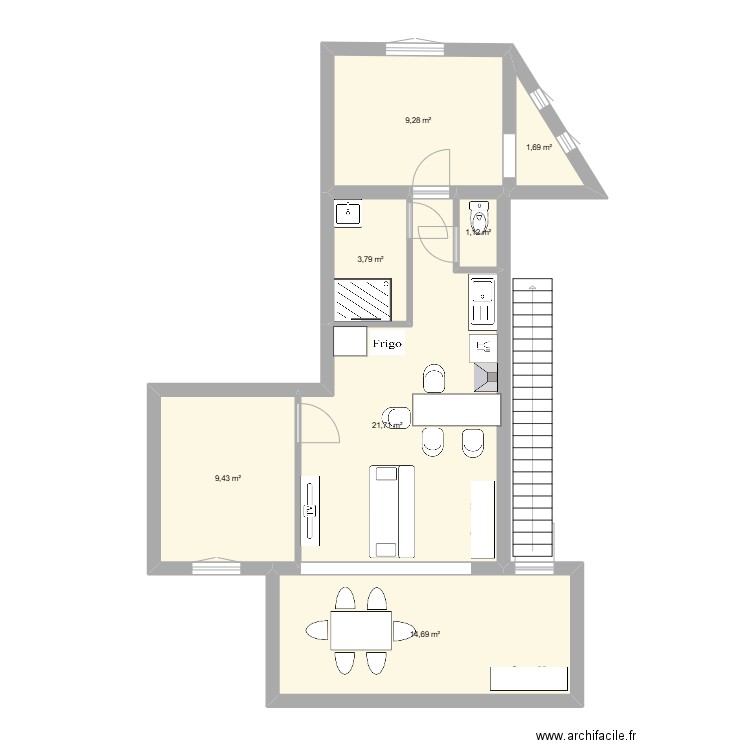Chante coucou plan 1. Plan de 7 pièces et 62 m2