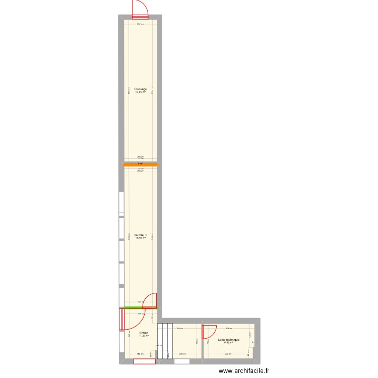 Bureau Projet couloir. Plan de 5 pièces et 51 m2
