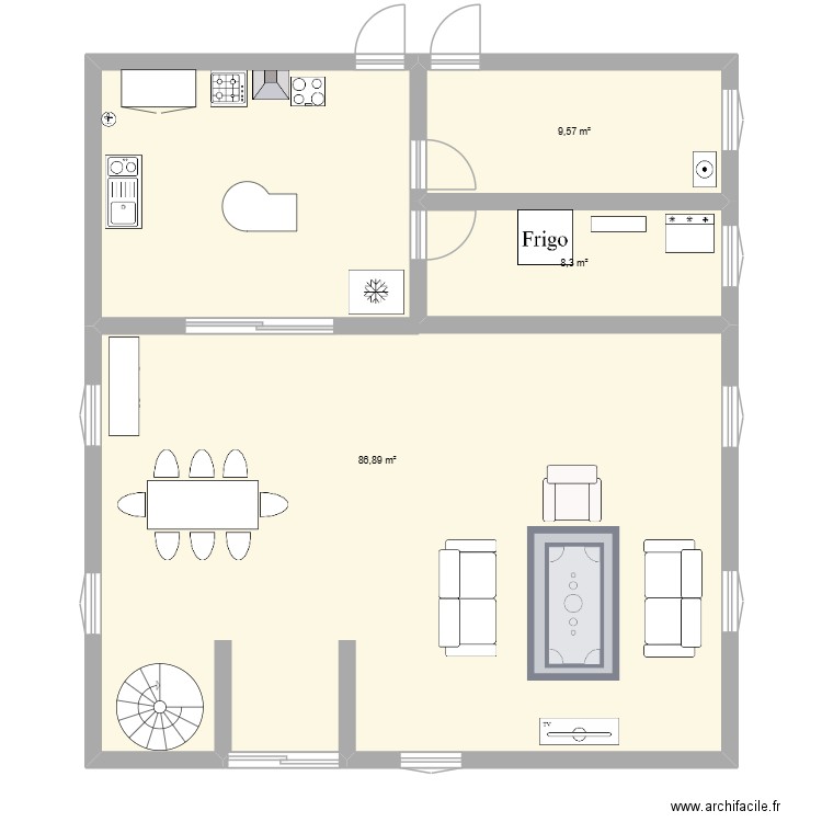 VILLA RDC. Plan de 3 pièces et 105 m2
