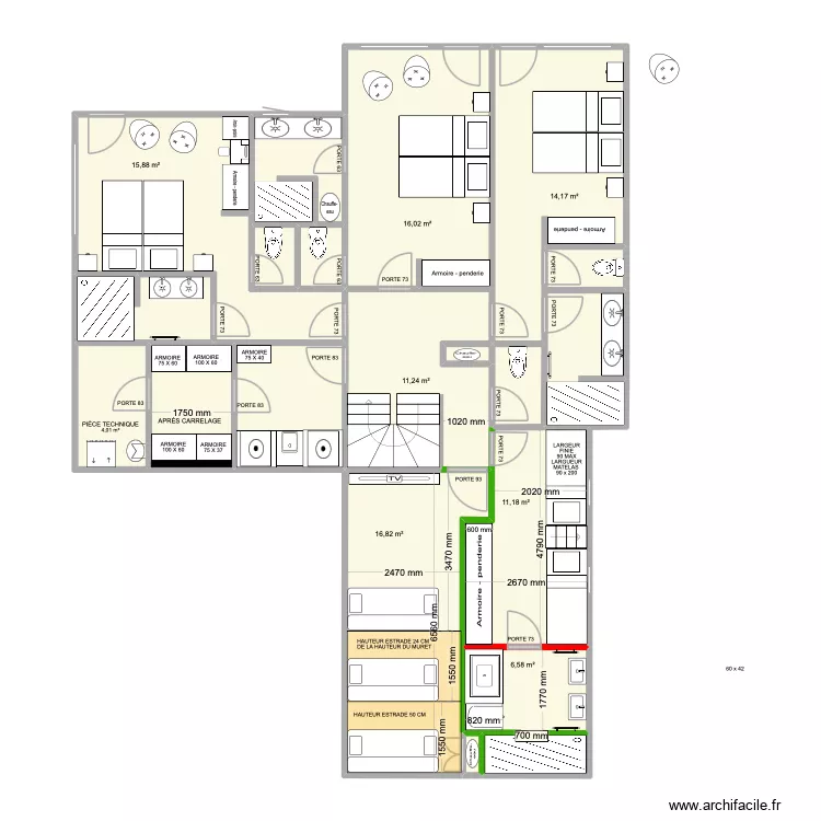 PLAN REZ-DE-JARDIN CLOISON. Plan de 19  et 126 m²