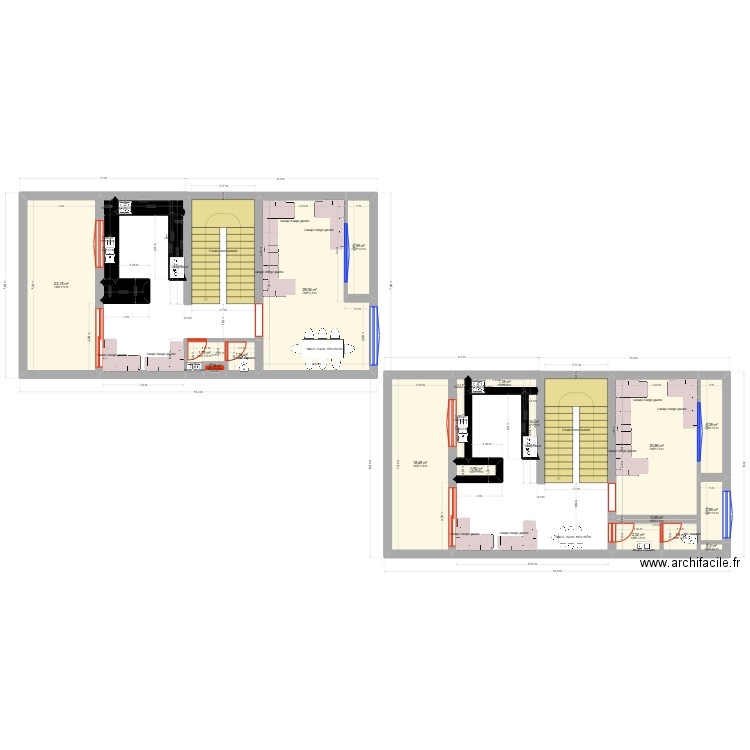 rdc. Plan de 22 pièces et 119 m2