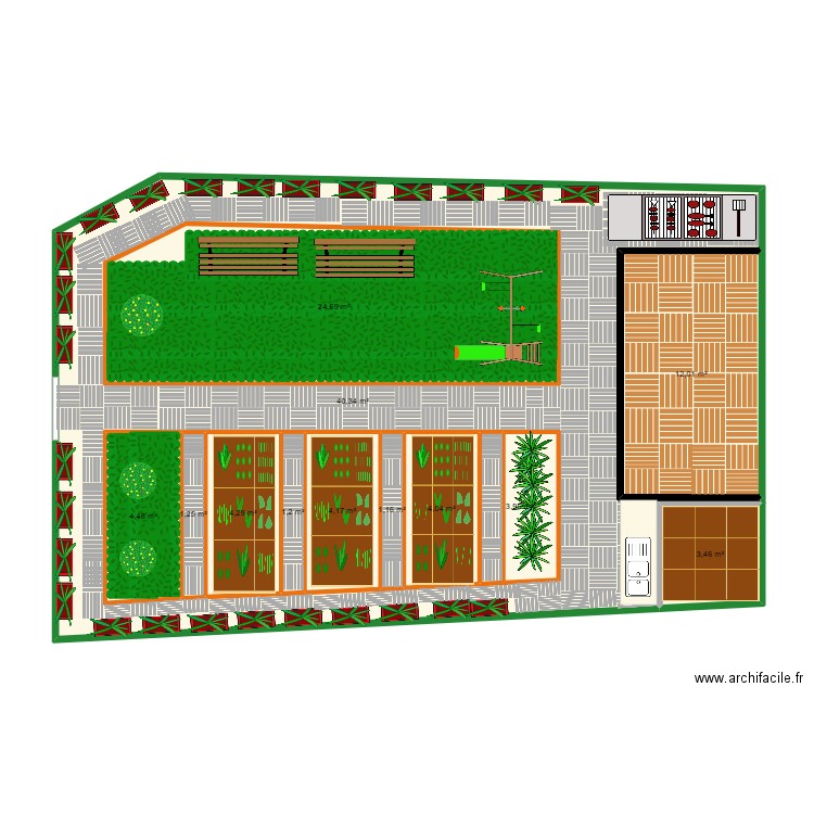 JARDIN. Plan de 12 pièces et 158 m2