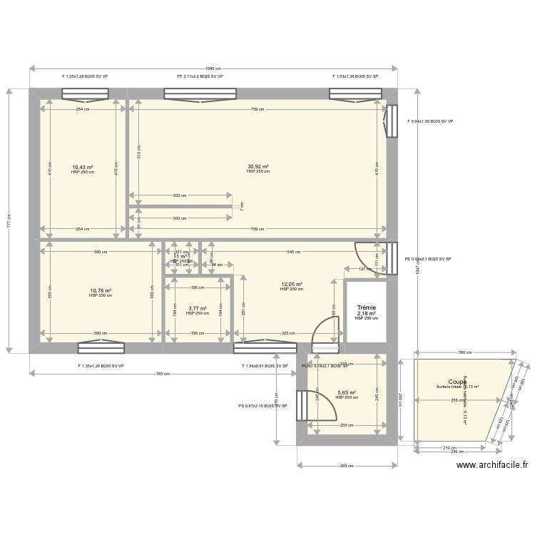 ML24017076. Plan de 15 pièces et 220 m2