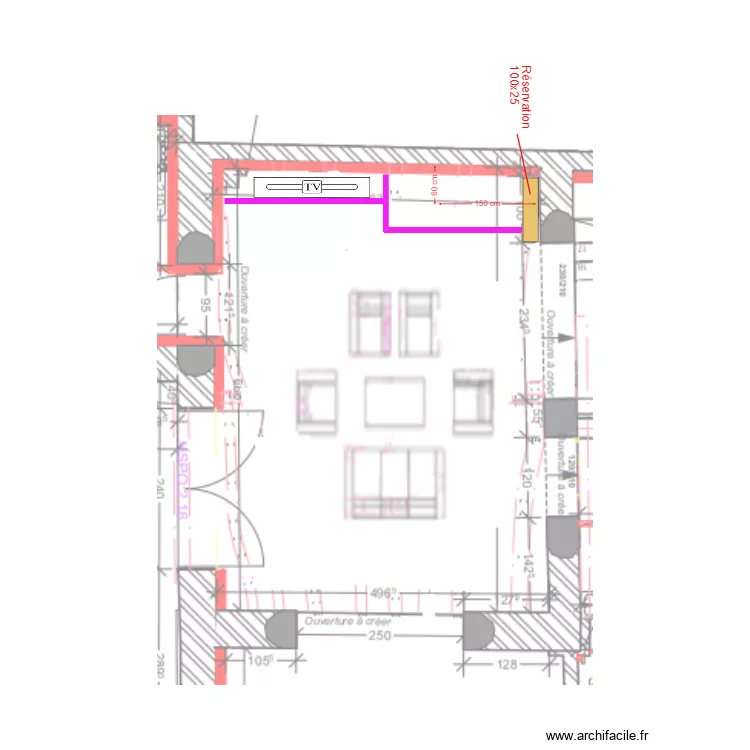 Chemin&eacute;e Salon Implantation arriv&eacute;e AIR. Plan de 