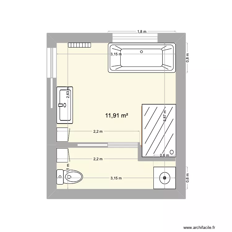 sdb 1. Plan de 1  et 12 m²