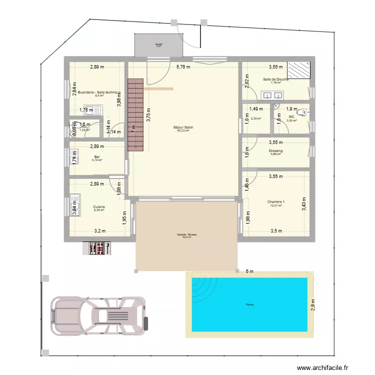 Godomey RdC V2. Plan de 10 Pièces et 96 m²