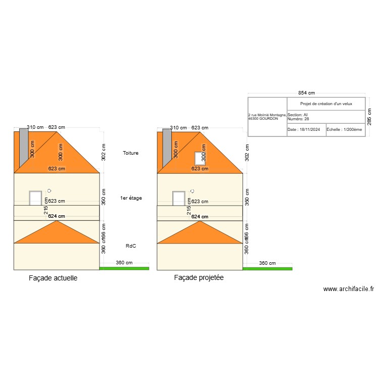 Plan de coupe façade ouest. Plan de 0 pièce et 0 m2